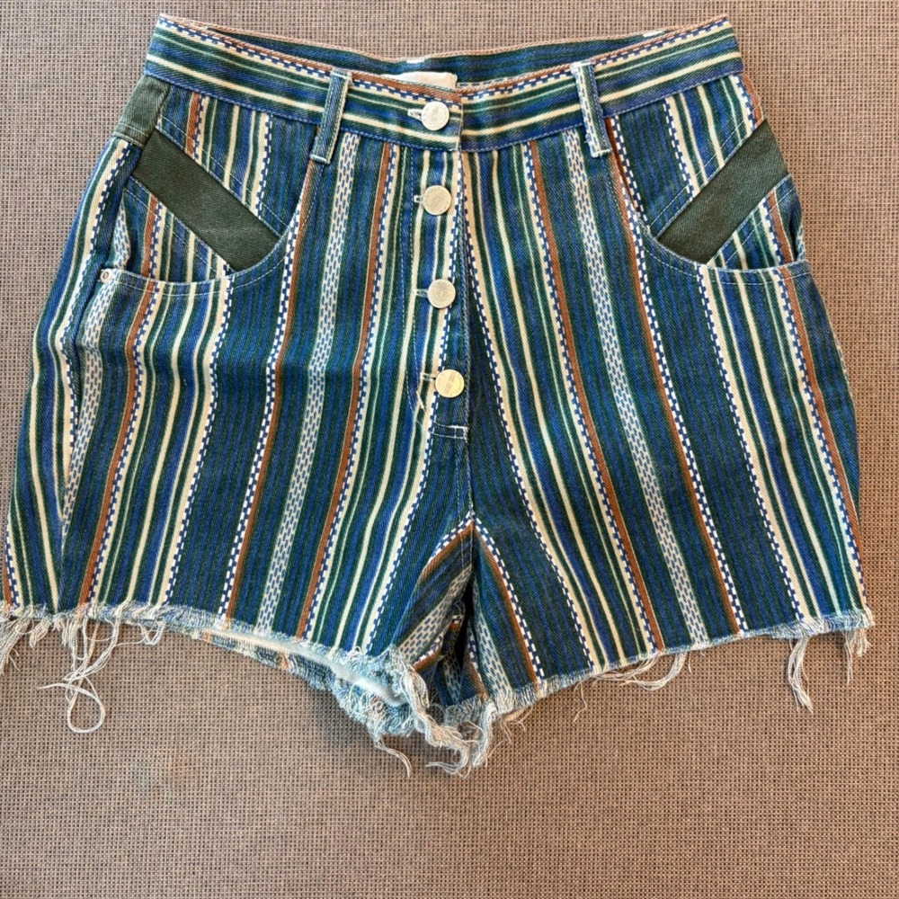 True Blue Striped Southwestern Shorts Boho Festival Aztec Western Womens 9/10